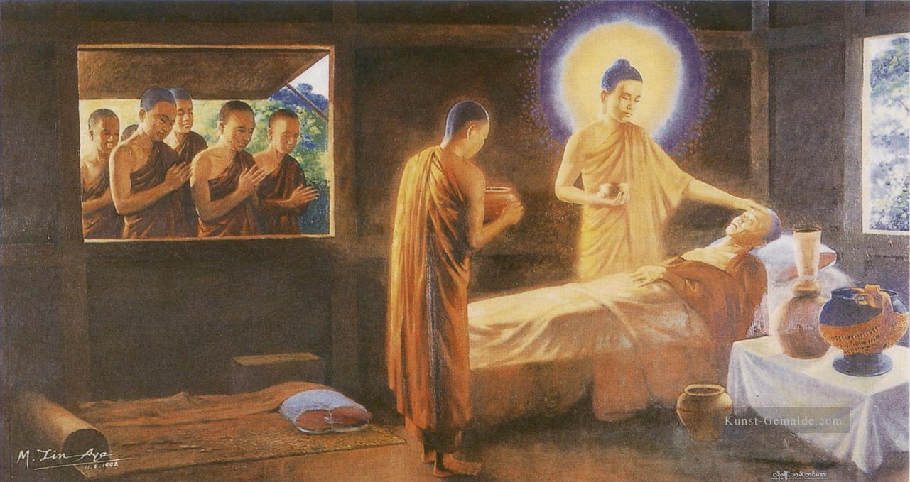 Buddhia, der sich um einen kranken Mönch als brüderliche Pflicht und Musterbeispiel für seine Mönche kümmert, dem Buddhismus nachzueifern Ölgemälde